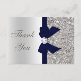 Cartão De Agradecimento Marinho Blue Faux Arco Silver Sequências Obrigado