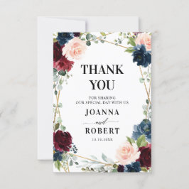Cartão De Agradecimento Marinho Borgonha Blush Foto Geométrica Floral