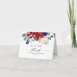 Cartão De Agradecimento Marinho Borgonha e Blush Floral Obrigado