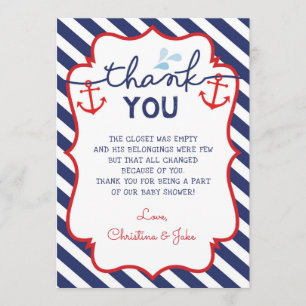 Cartão De Agradecimento Marinho de Aniversário do Chá de fraldas Náutico