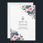 Cartão De Agradecimento Marinho de Aquarela e Bat Floral Blush Mitzvah<br><div class="desc">Trendy blush cor-de-rosa e azul marinho morcego floral mitzvah obrigado cartões personalizáveis para suas especificidades.</div>