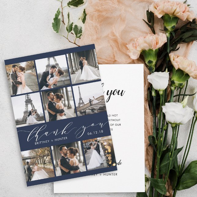 Cartão De Agradecimento Marinho de Colagem de Fotografias 9 Moderna - Cali (Criador carregado)