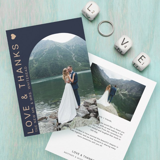 Cartão De Agradecimento Marinho de Colagem de Fotos do Amor Moderno Azul (Criador carregado)