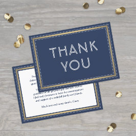 Cartão De Agradecimento Marinho de Tipografia Na moda simples Azul, Branco