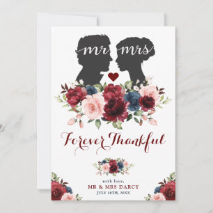 Cartão De Agradecimento Marinho de Vintage Garden Maroon Rosas Sra. Silhou