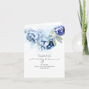 Cartão De Agradecimento Marinho e Dusty Blue Floral - Obrigado