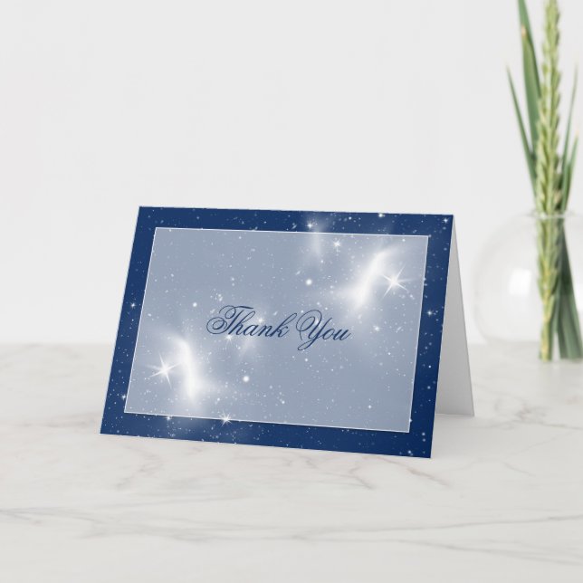 Cartão De Agradecimento Marinho e estrelas brancas que Wedding o obrigado (Frente)