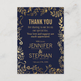 Cartão De Agradecimento Marinho Elegante Azul e Placa Floral Dourada Obrig