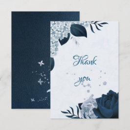 Cartão De Agradecimento marinho elegante e flores azuis poeirentas botânic