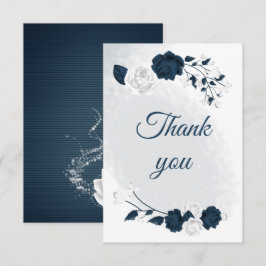 Cartão De Agradecimento marinho elegante e flores brancas botânicas
