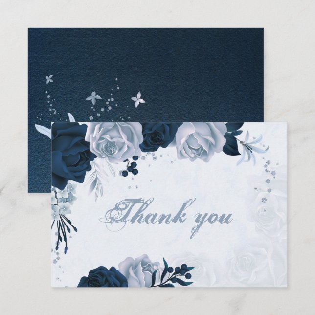 Cartão De Agradecimento marinho elegante e obrigado botânico poeirento de  (Frente/Verso)