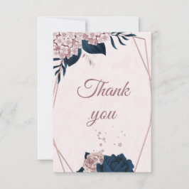 Cartão De Agradecimento marinho elegante e rosa-flores poeirento obrigado 