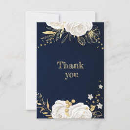 Cartão De Agradecimento marinho floral branco de ouro azul