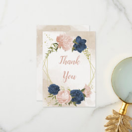 Cartão De Agradecimento marinho florescente folhas verdes casamento