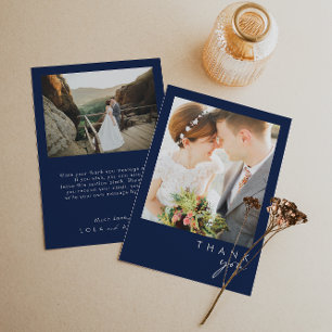 Cartão De Agradecimento Marinho mínimo moderno azul   Foto plana prateada