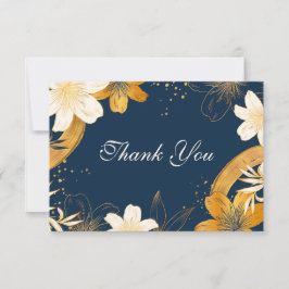 Cartão De Agradecimento Marinho Moderno Casamento Azul Flor Obrigado Cartõ