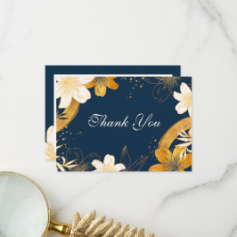 Cartão De Agradecimento Marinho Moderno Casamento Azul Flor Obrigado Cartõ