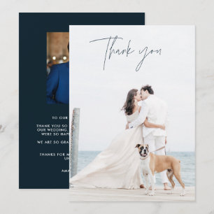 Cartão De Agradecimento Marinho Moderno Casamento Azul Foto Obrigado Cart