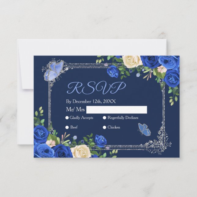 Cartão De Agradecimento Marinho Princesa Vestida Mis Quince Rsvp Card (Frente)