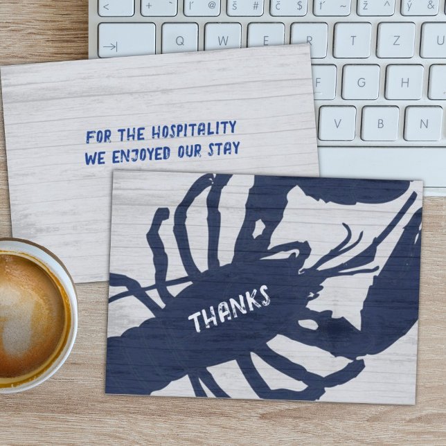 Cartão De Agradecimento Marinho Rústico De Lagosta  De Madeira Azul Obriga (Criador carregado)