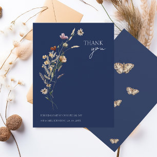 Cartão De Agradecimento Marinho Simples Azul outono Queda Flores Selvagens