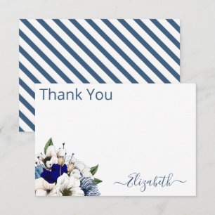 Cartão De Agradecimento Marinho sofisticado Azul Dusty Floral Personalizad