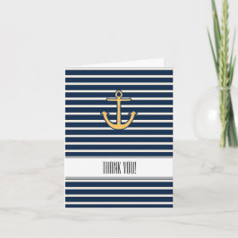 Cartão De Agradecimento Marinho Stripes Anchor Obrigado