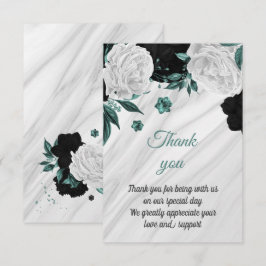 Cartão De Agradecimento mármore botânico preto branco e branco