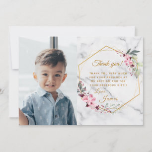 Cartão De Agradecimento Mármore Branco Minimalista Rosa e Verde