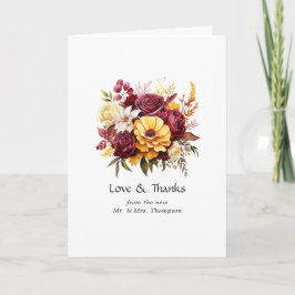 Cartão De Agradecimento Maroon e Casamento Floral Amarelo
