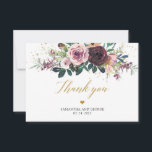 Cartão De Agradecimento Maroon rosa flores escamoteando ouro floral<br><div class="desc">Rosas de marionons flores borrão ouro floral brilho agradecimentos cartas, coleção de design de boho impressionante com vinho e flores de rosa emborrachadas flores de marrom misturadas flores de marrom rosas misturadas flores de mauve rosas misturadas rosa poeirento e flores cor-de-rosa poeirentas todas tecidas em moldura geométrica dourada combinação de...</div>