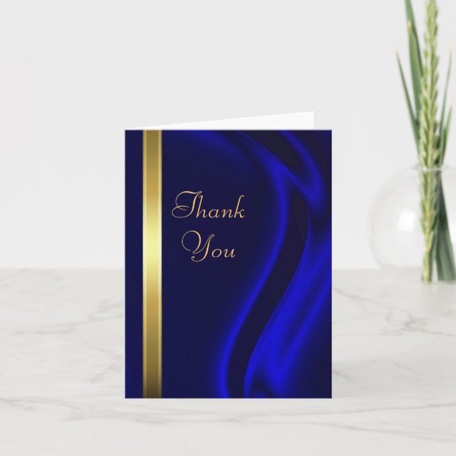 Cartão De Agradecimento Marquis Blue Silk Dourado Obrigado Notecard (Frente)