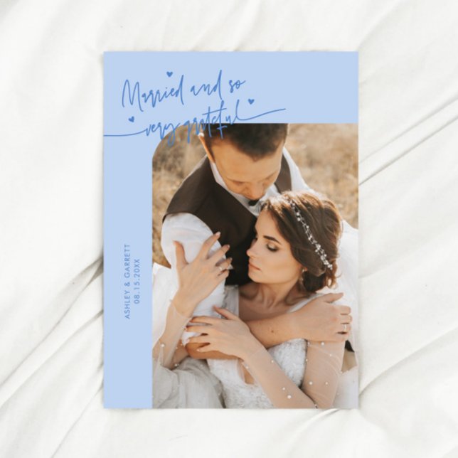 Cartão De Agradecimento Married and Grateful Wedding Photo Icy Blue (Criador carregado)