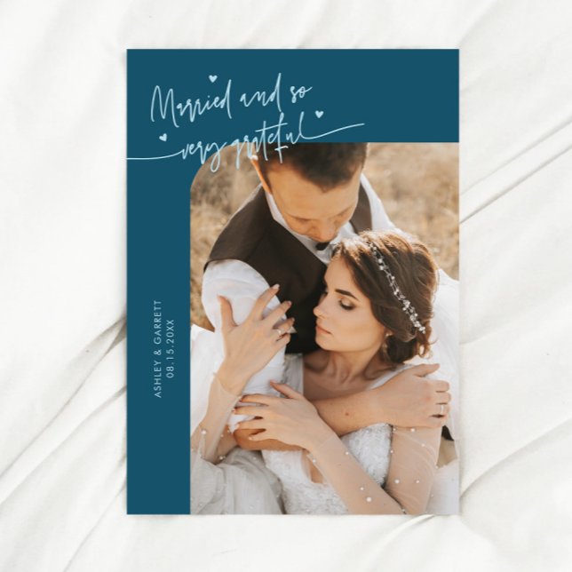 Cartão De Agradecimento Married and Grateful Wedding Photo Teal (Criador carregado)