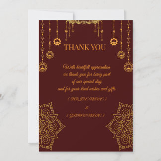 Cartão de Agradecimento Marrom Elegante & Dourado