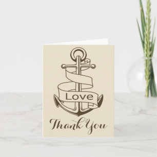 Cartão De Agradecimento Marrom Náutico Obrigado Âncora de Navio Bege Amor