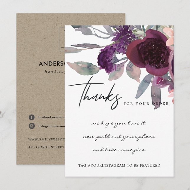 CARTÃO DE AGRADECIMENTO MARSALA FLORA CORPORATIVA BUSINESS LOGO (Frente/Verso)