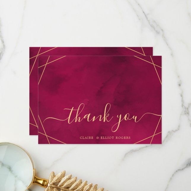 Cartão De Agradecimento Marsala Red Burgundy Modern Watercolor Obrigado (Frente/Verso In Situ)