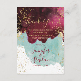 Cartão De Agradecimento Marsala Red Teal Watercolor Dourada Splash Obrigad