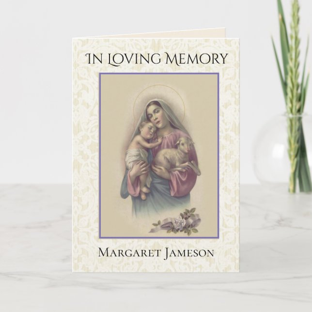 Cartão De Agradecimento Mary Jesus Lamb Roses Condolências Católicas Obrig (Frente)