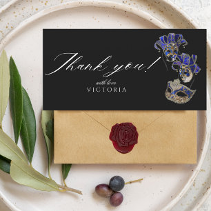 Cartão De Agradecimento Mascarada de prata preta da Boêmia Elegante