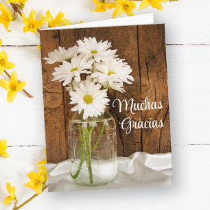 Cartão De Agradecimento Mason Jar e Daisies Espanhol Obrigado Gracias