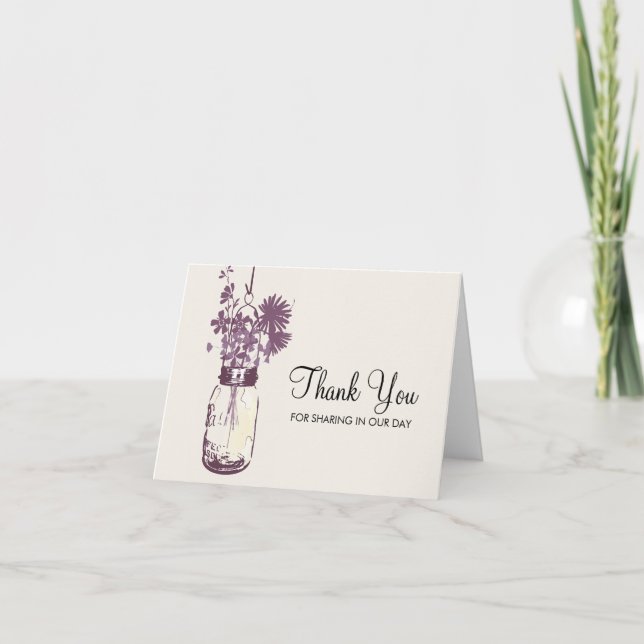Cartão De Agradecimento Mason Jar e Wildflower Obrigado (Frente)
