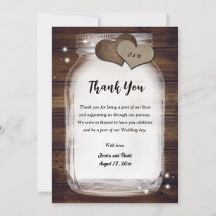 Cartão De Agradecimento Mason Jar Rustic Country Hearts Wood