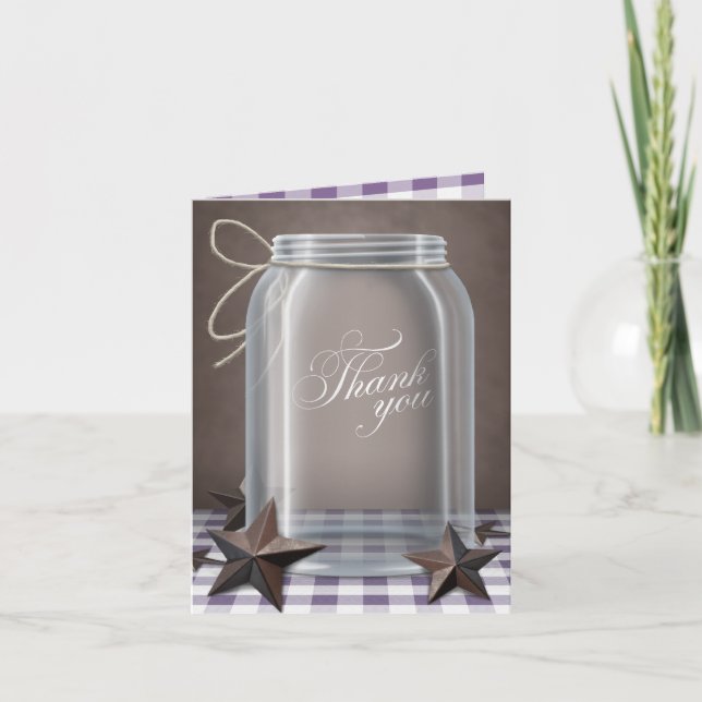 Cartão De Agradecimento Mason Jar Rustic Stars Roxo Obrigado cartas (Frente)