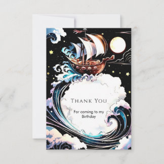 Cartão De Agradecimento Matrizes com Aquarela Magnética Pirata Birthday