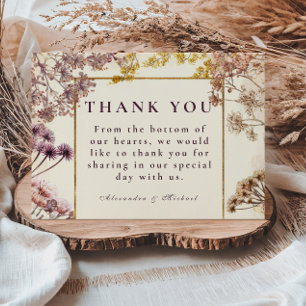 Cartão De Agradecimento Mauve Impressão Botânica de Flor Elegante Casament