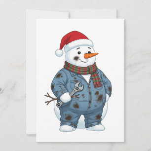 Cartão De Agradecimento Mecânico de Boneco de Neve Natal 2026 Feriado Azul