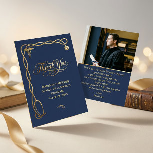 Cartão de Agradecimento Médico Navy & Gold Luxuoso