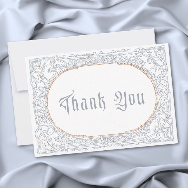 Cartão De Agradecimento Medieval Fantasy Blue & Gold Etching Wedding (Medieval Fantasy Blue & Gold Etching Wedding Thank You Card)